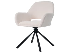 Lot de 6 chaises de salle à manger 60x60x80 cm, pivotantes, accoudoirs, tissu sherpa, métal, bois, blanc