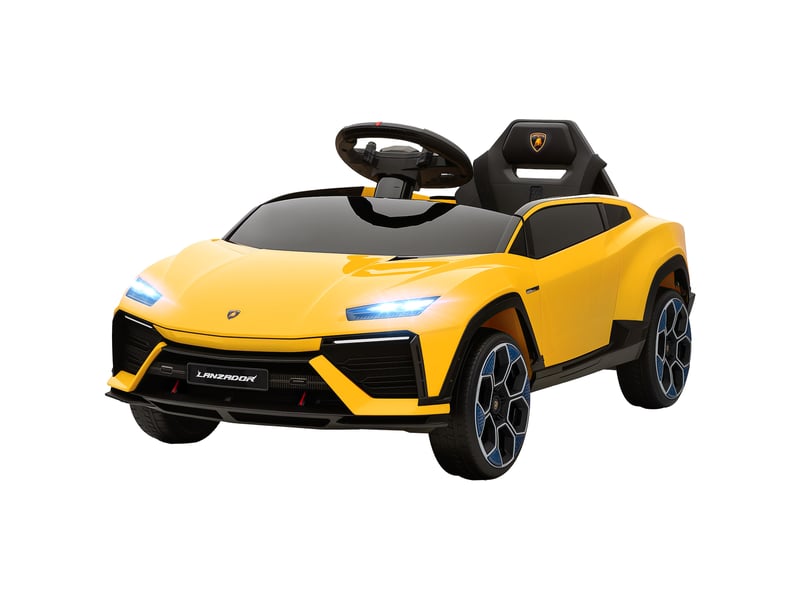  Voiture électrique pour enfants, 12 v, avec télécommande 2,4 ghz, 2 moteurs, klaxon, lumières led, musique, 101,5 x 49 x 43 cm, jaune  - Conforama B