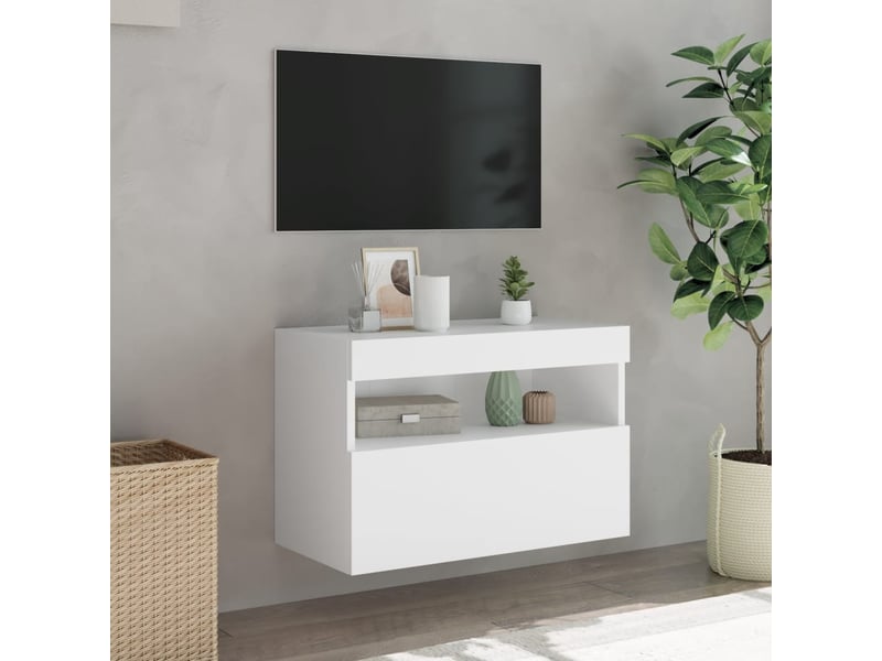  Meuble tv - banc tv - meuble de rangement mural avec lumières led blanc 60x30x40 cm  - Conforama E