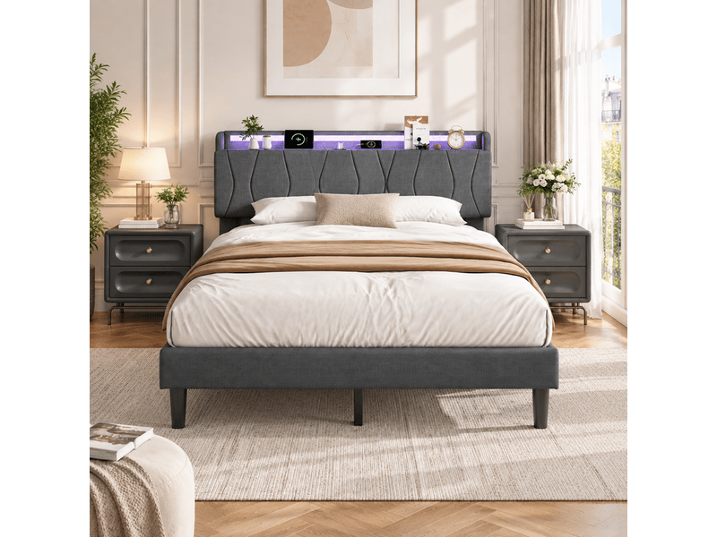 Lit 160x200 avec sommier ezssw coloris gris - Conforama C