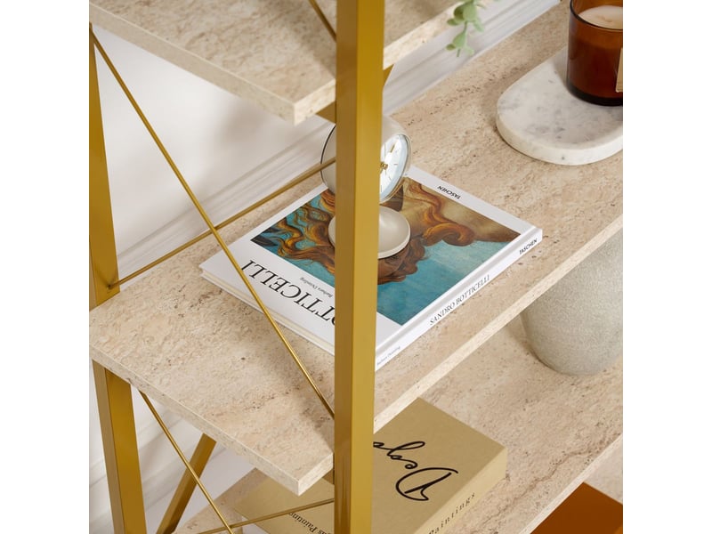 Bibliothèque 5 étagères en métal doré et bois elysian - beige - Conforama D