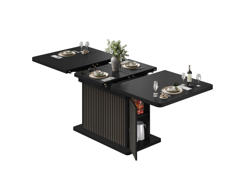  Table à manger extensible 120-160 cm avec rangement caché, noir mat  - Conforama A