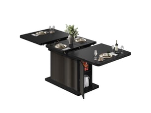 Table à manger extensible 120-160 cm avec rangement caché, noir mat