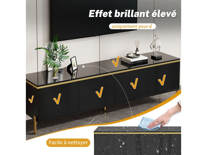  Ensemble meuble tv et table basse noir et doré – 170 cm et 100 cm – finition brillante  - Conforama C