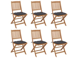 Lot de 6 chaises de jardin pliables avec coussins bois d'acacia shl8237
