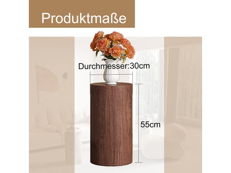  Table basse ronde en mdf effet noyer avec bords arrondis, structure stable et usage polyvalent pour salon, ø 30 × 55 cm  - Conforama D