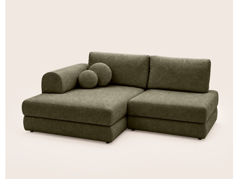  April - canapé d'angle gauche 4 places convertible avec coffre en velours texturé - best mobilier - vert kaki APRIL - Conforama E