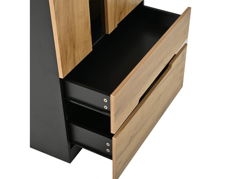  Vitrine naturelle à led avec 3 portes et 2 tiroirs, en mdf, 70 × 35 × 180 cm, meuble de rangement moderne pour salon  - Conforama E