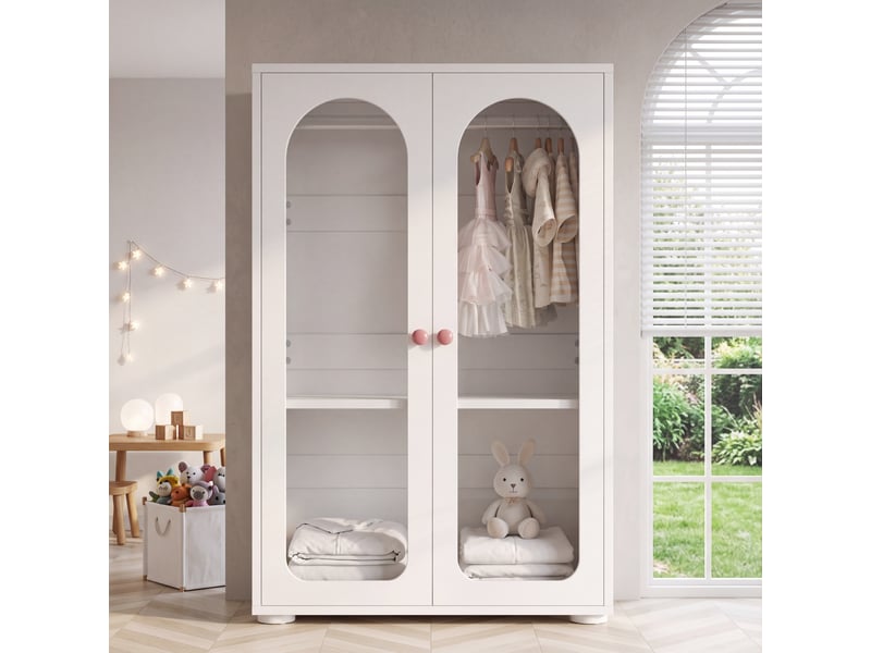  Armoire de chambre 2 portes avec penderie et étagères réglables - lpospi - mdf acrylique blanc 80 × 50 × 120 cm  - Conforama B