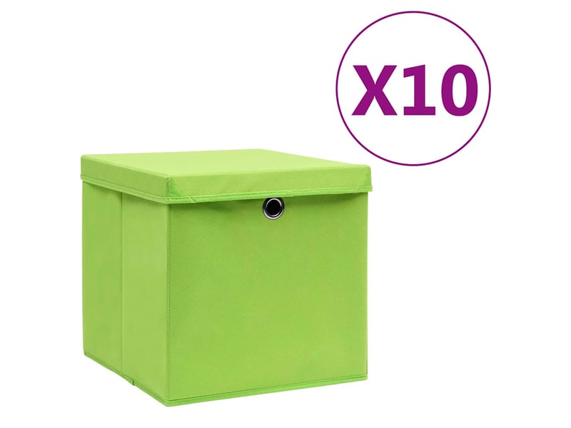  Boîtes de rangement avec couvercles 10 pcs 28x28x28 cm vert  - Conforama B