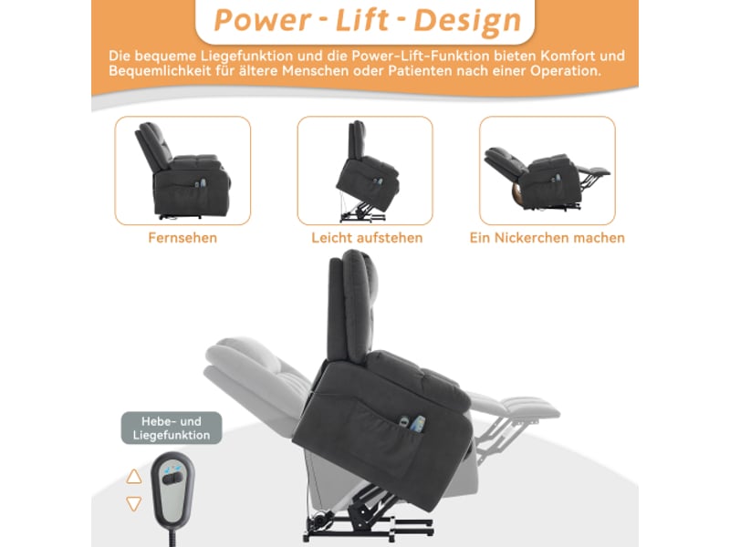  Fauteuil de massage électrique - fauteuil tv chauffage - inclinable - arepose-pieds, ports usb - gris  - Conforama D