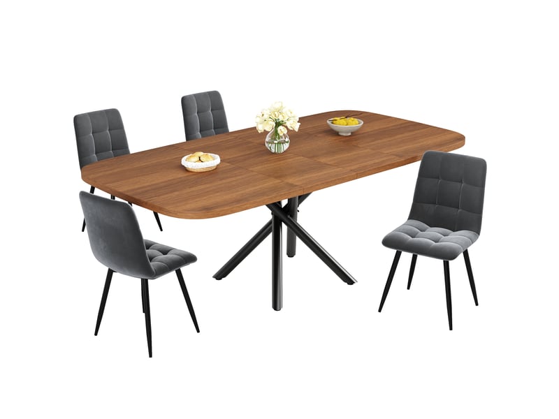  Table à manger extensible 115155195 x 115 x 75 cm pour 4 à 8 personnes, cadre métallique en x, pieds réglables, plateau mdf brun, style épuré  - Conforama A