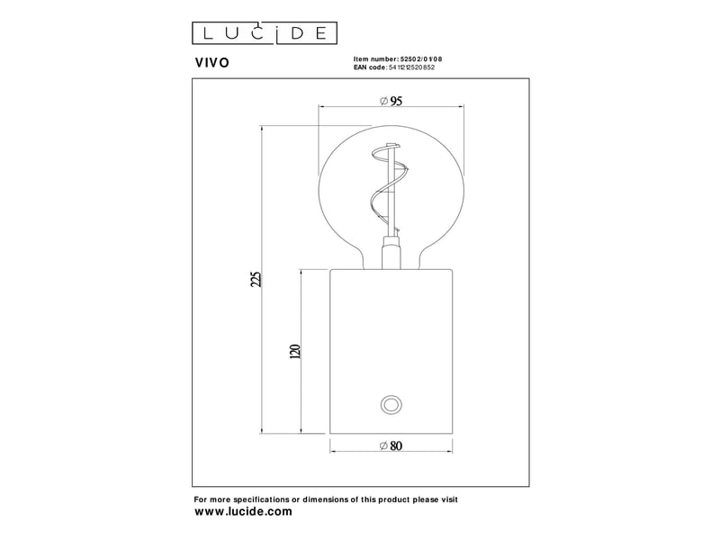 Lampe de table diam. 8 cm led dim. E27 1x1w 2700k canon fusil mat- lucide - vivo  - Conforama E