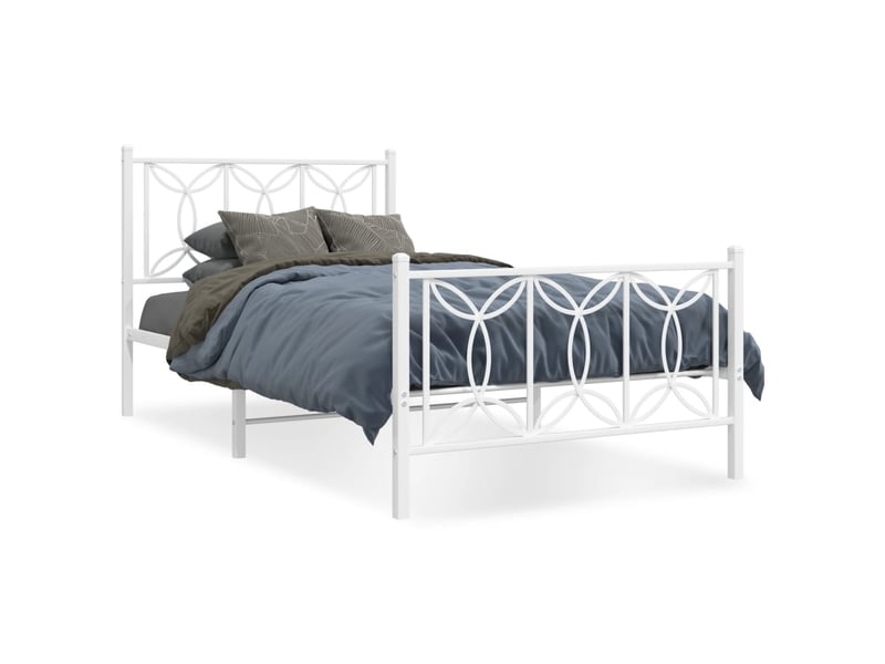  Lit simple- lit adulte -  cadre de lit métal sans matelas et pied de lit blanc 100x200 cm  - Conforama A