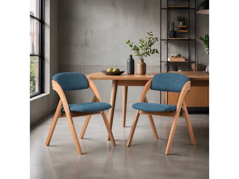  Chaises pliantes 2 pièces, assise rembourrée et housse amovible en bois, bleu  - Conforama D