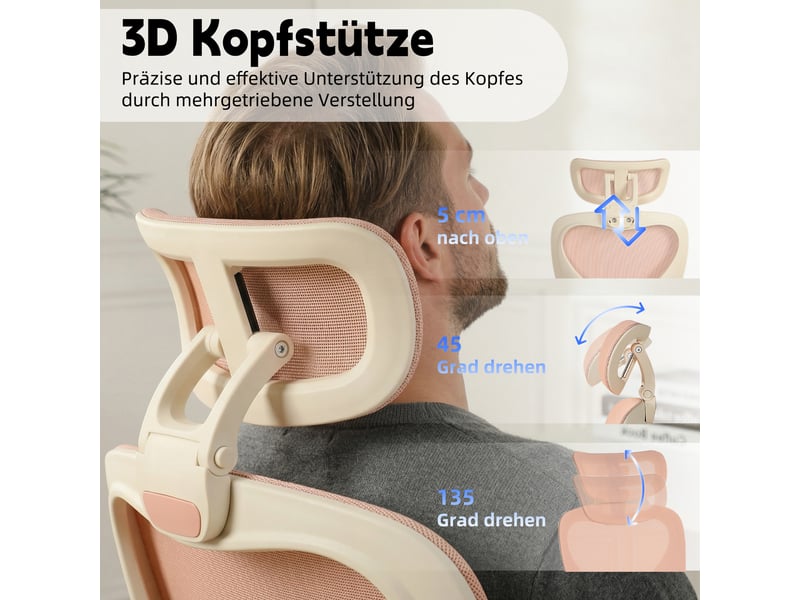  Chaise de bureau ergonomique rose pliable, dossier mesh et soutien lombaire réglable  - Conforama D
