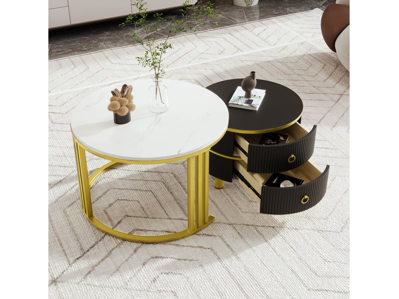 Tables basses gigognes rondes 2 pièces – mdf noir et or – 7050 cm - Conforama B