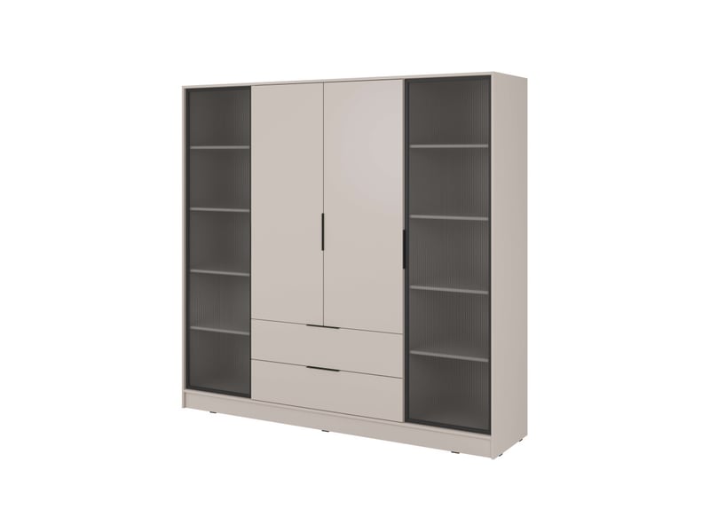  Armoire mirage 4 portes vitrées et 2 tiroirs avec penderie en bois et verre- beige MIRAGE - Conforama C