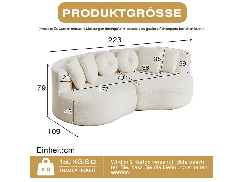  Canapé modulable 3 places en chenille beige, 2 modules avec 6 coussins  - Conforama C