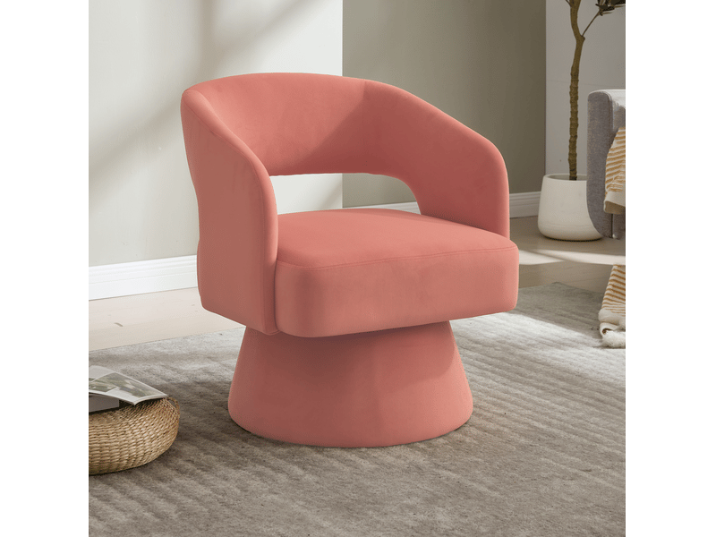  Fauteuil pivotant 360° rose en chenille avec accoudoirs  - Conforama C