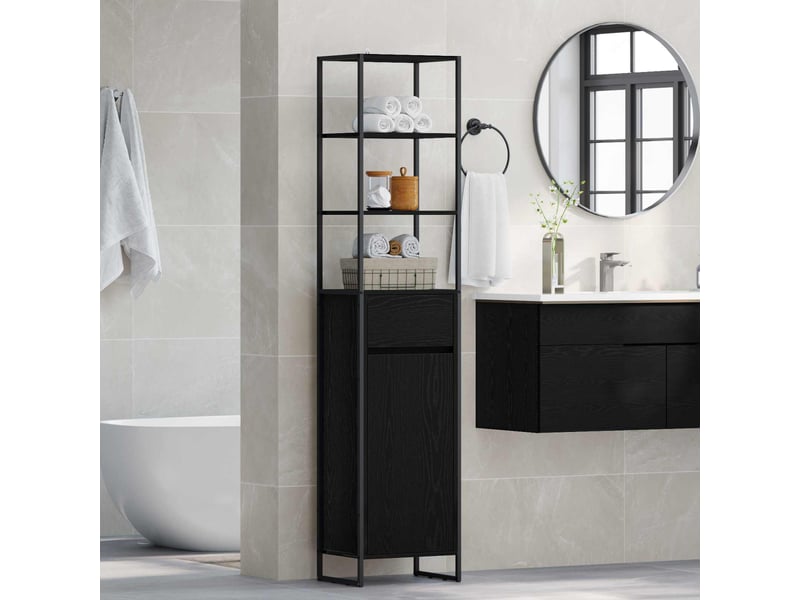  Cabinet de salle de bain, meuble de rangement chêne noir 40x30x180 cm  - Conforama D