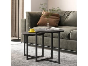 Table basse ronde gigogne 2 pièces 45x48 cm et 42x40 cm design industriel panneau de particules et métal noir