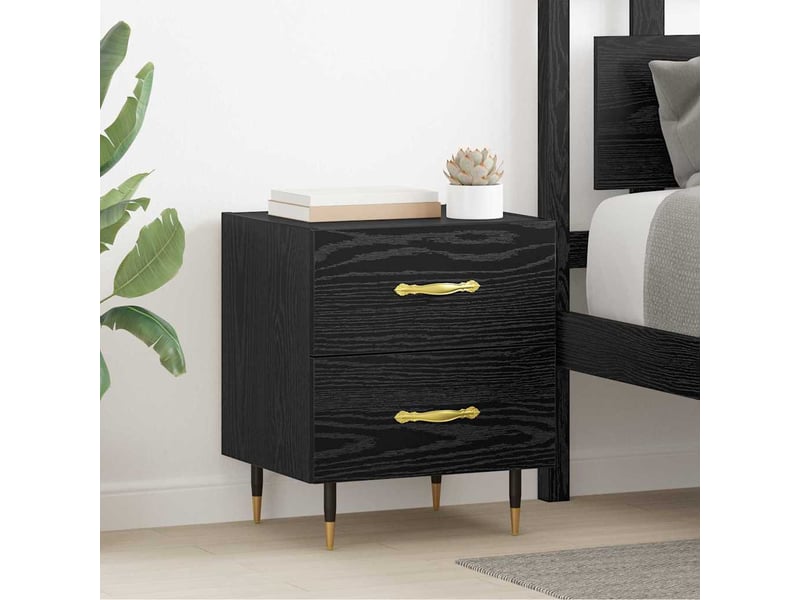  Vidaxl table de chevet 2 pièces chêne noir 4 tiroirs acier commode 40x35x47,5cm chambre  - Conforama B