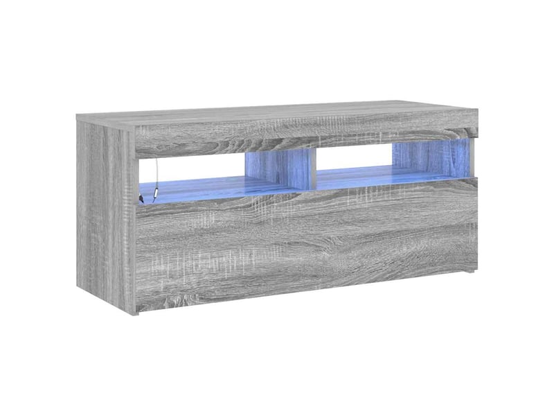  Meuble tv - banc tv - meuble de rangement avec lumières led sonoma gris 90x35x40 cm  - Conforama A