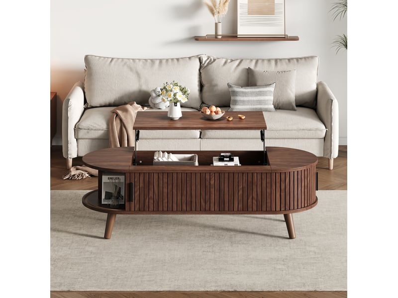 Table basse relevable avec rangement caché et 5 compartiments, pour salon, 120 × 50 × 39,5 cm, en mdf, noyer - Conforama B
