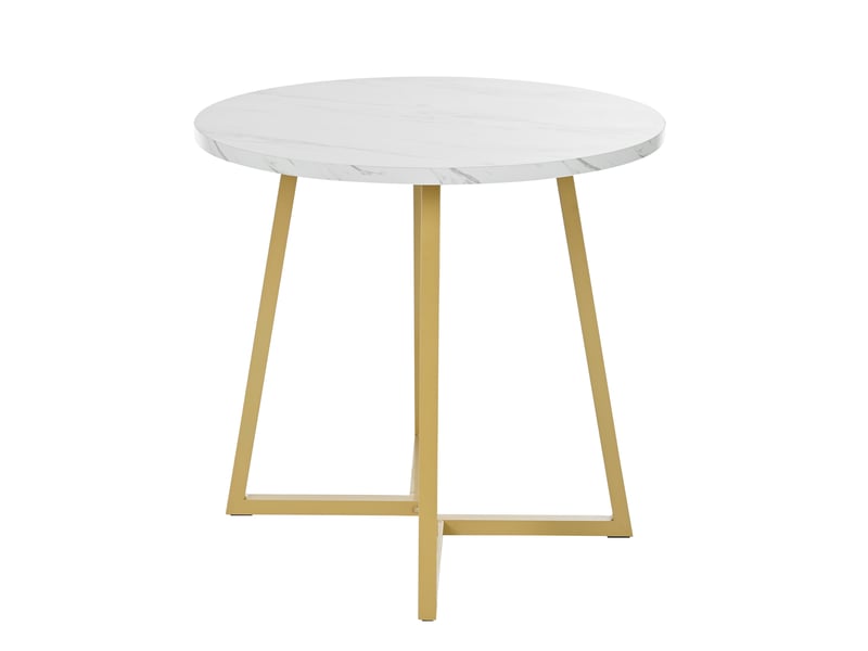  Table ronde ø 80 cm, table de cuisine, effet marbre, facile à nettoyer, pieds en métal, mdf, blanc et doré  - Conforama A