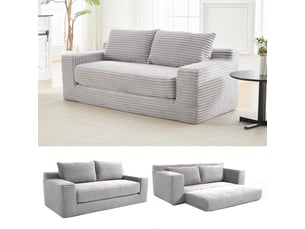 Canapé droit compressé convertible <strong>DESMIU</strong> <strong></strong> 2 places Velours côtelé gris clair