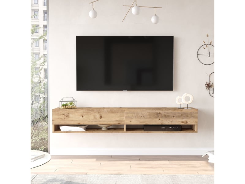  Meuble tv laitila à 2 portes 29,5 x 180 x 31,5 cm effet chêne rustique [en.casa] Laitila - Conforama D