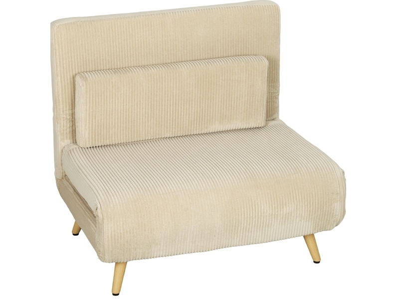  Fauteuil convertible tcqpz 3-en-1 90 x 190 cm dossier réglable 6 positions velours côtelé beige  - Conforama A
