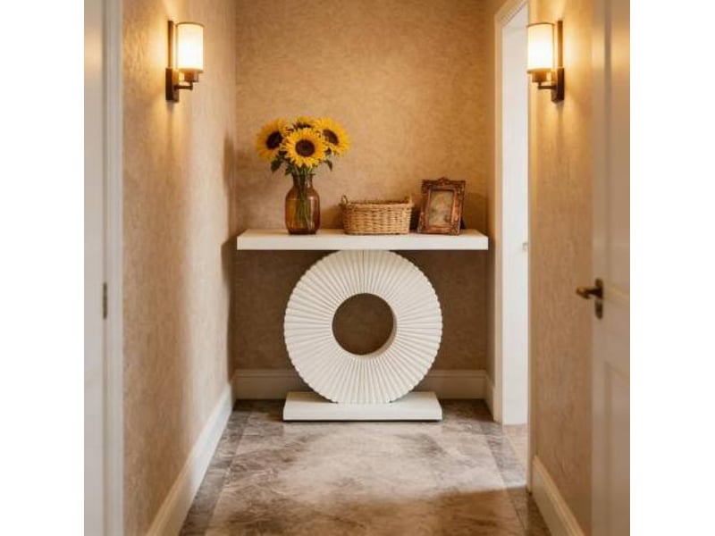  Table console 100x30x79 cm cadre géométrique mdf métal blanc  - Conforama E