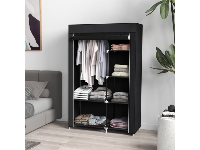 Armoire en tissu 6 étagères avec 1 tringle et fermeture éclair pour chambre en acier noir 103 × 43 × 162,5 cm  - Conforama B
