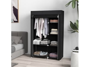Armoire en tissu 6 étagères avec 1 tringle et fermeture éclair pour chambre en acier noir 103 × 43 × 162,5 cm