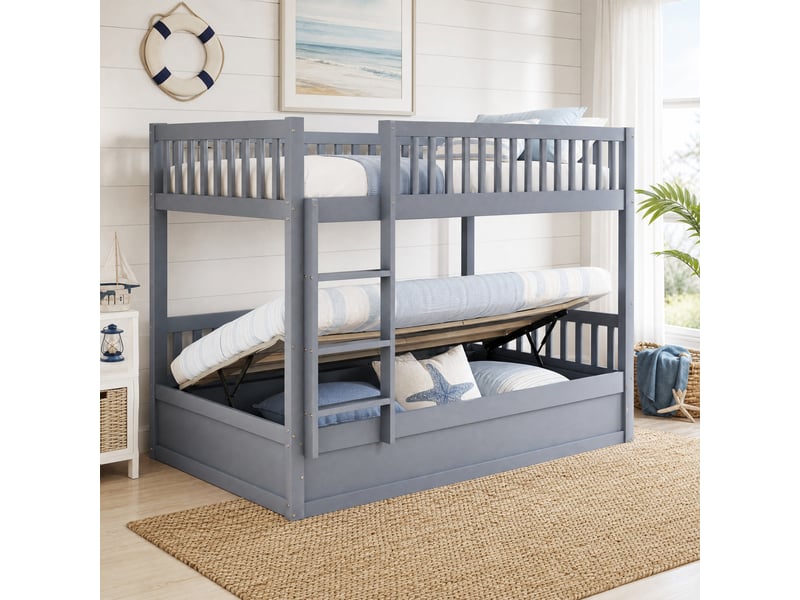  Lit superposé enfant 90 x 200 cm gris avec rangement hydraulique  - Conforama C