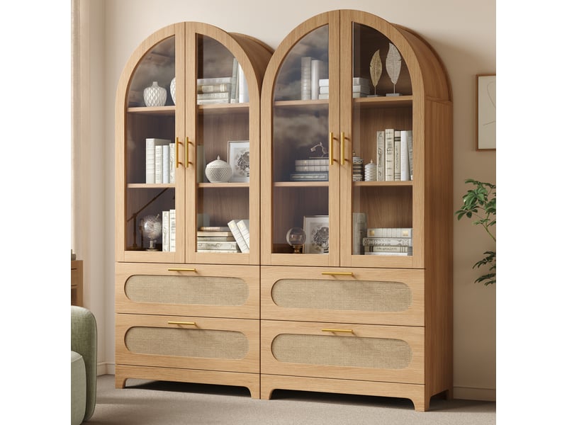  Vitrine bibliothèque 80x40x175cm, 2 portes cintrées,2 tiroirs et étagères réglables,chêne Bliss Lite - Conforama B