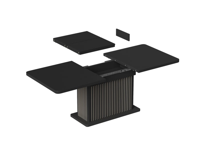  Table de salle à manger extensible 120 à 160 x 80 cm noire en mdf et métal, rangement intégré, relief vertical  - Conforama D