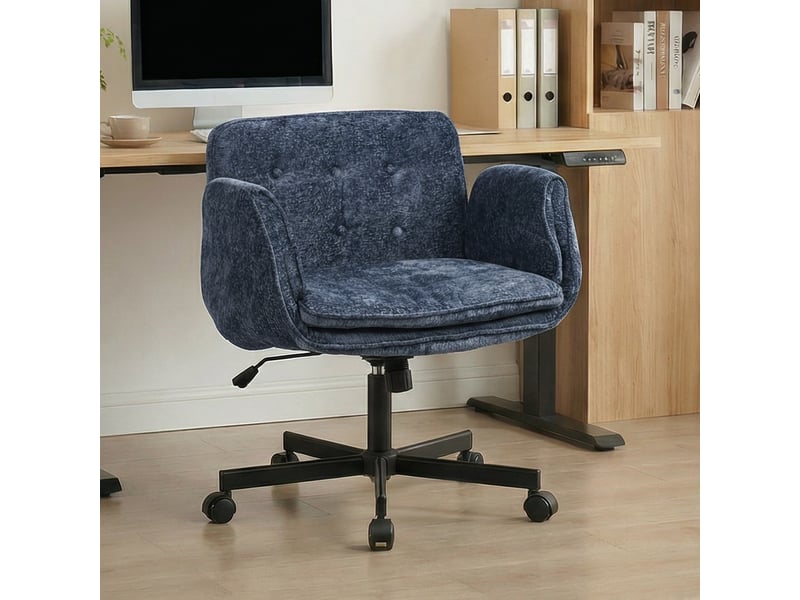  Chaise de bureau pivotante réglable à roulettes avec accoudoirs rabattables - lpospi - dossier ergonomique chenille bleu  - Conforama B
