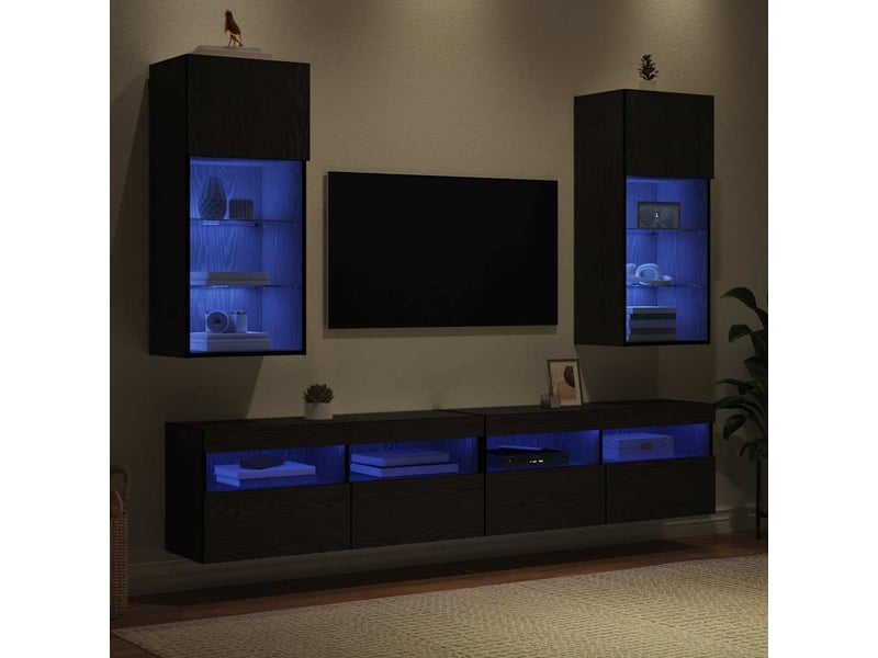  Lot de 2 meuble tv mural, meuble tv suspendu chêne noir bois d'ingénierie shl80886  - Conforama E