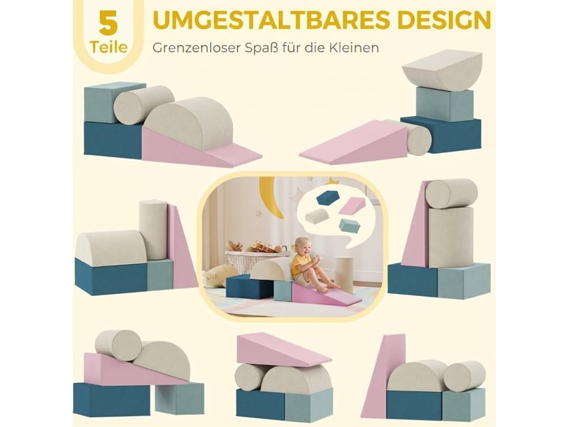  Jeu d'escalade en mousse 61x40,6x60 cm multicolore en velours, set 5 pièces pour grimper et ramper  - Conforama D