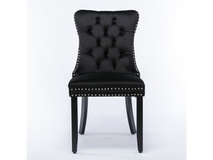 Lot de 2 chaises salle à manger velours noir, pieds en bois massif, clous décoratifs - design contemporain