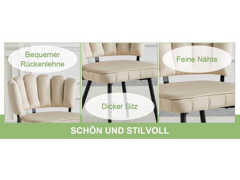 Chaises de salle à manger lot de 2 à dossier éventail - assise rembourrée, velours texturé et métal noir - Conforama E