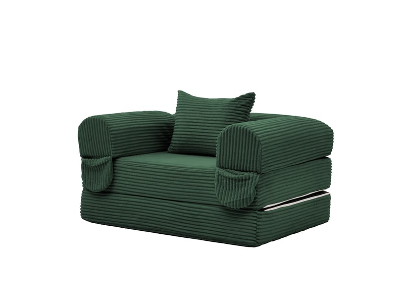 Fauteuil-lit convertible en velours côtelé, 2-en-1 sans outil, pliable, gain de place, coussin inclus - Conforama A