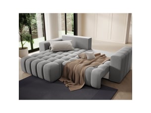 Canapé d'angle gauche fixe   4 places Polyester gris avec coffre de rangement