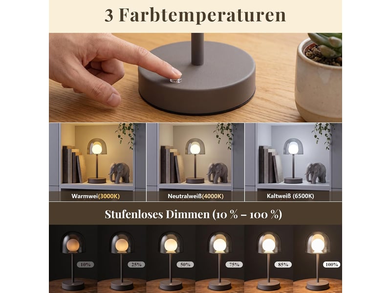  Zmh lampe de table tactile sans fil lampe de chevet led intensité variable pour bureau  - Conforama D