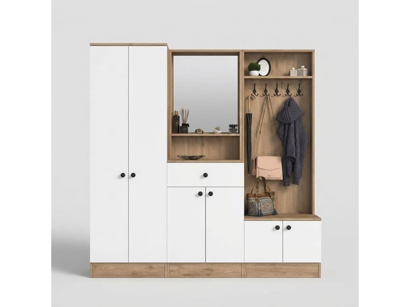  Meuble d'entrée avec porte-manteau, miroir et meuble à chaussures myristh  - Conforama A
