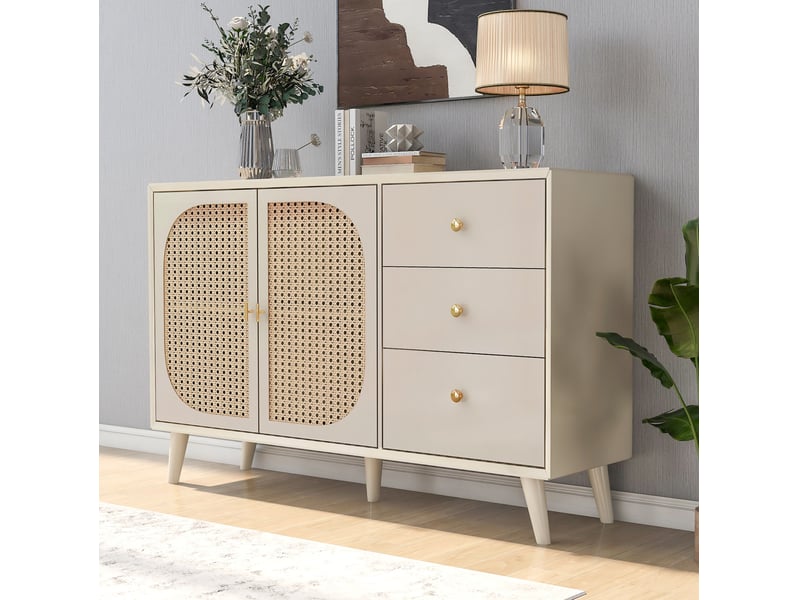  Buffet blanc cassé 120 cm avec 2 portes et 3 tiroirs  - Conforama C