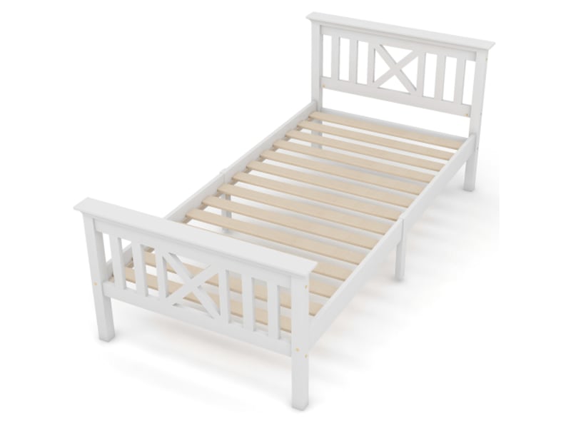 Lit simple en bois massif - dimensions 90x200 cm - blanc - pin massif - tête de lit en forme de x blanc - Conforama A